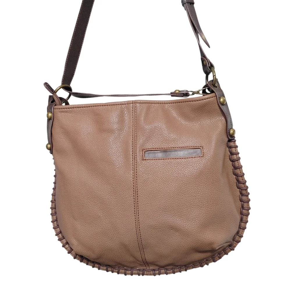 Chala Brown Floral Faux Leather Convertible Hobo Crossbody Bag Handbag Purse
